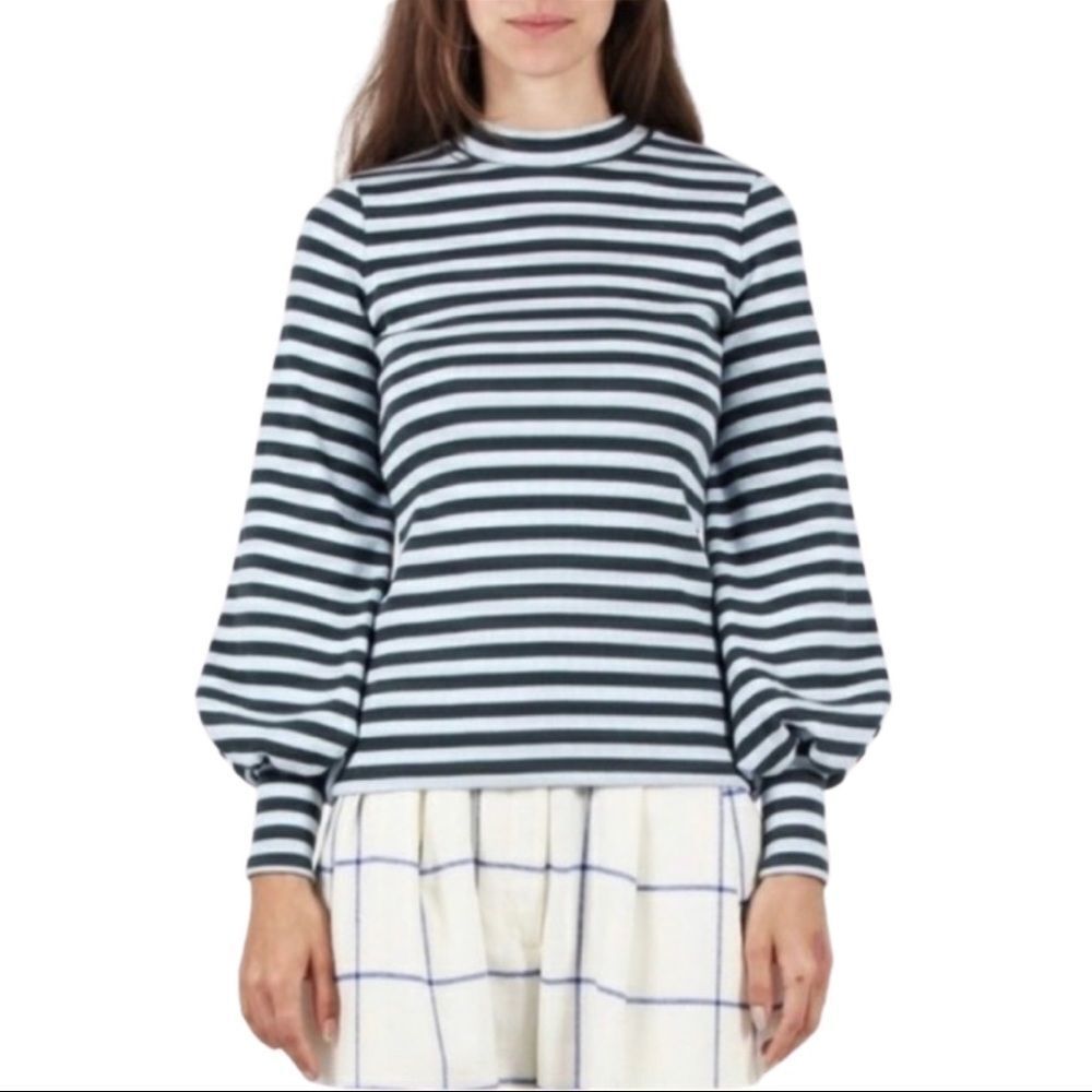 MR. Larkin Balloon Sleeve Seafoam Green Striped top